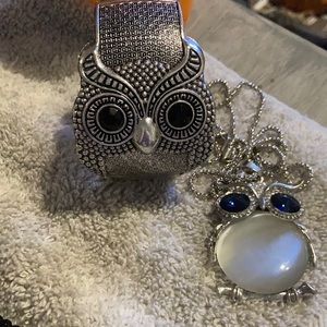 Owl bangle bracelet and owl necklace